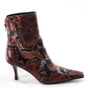 STUART WEITZMAN Snake Print Pointed Toe Leather Ankle Booties